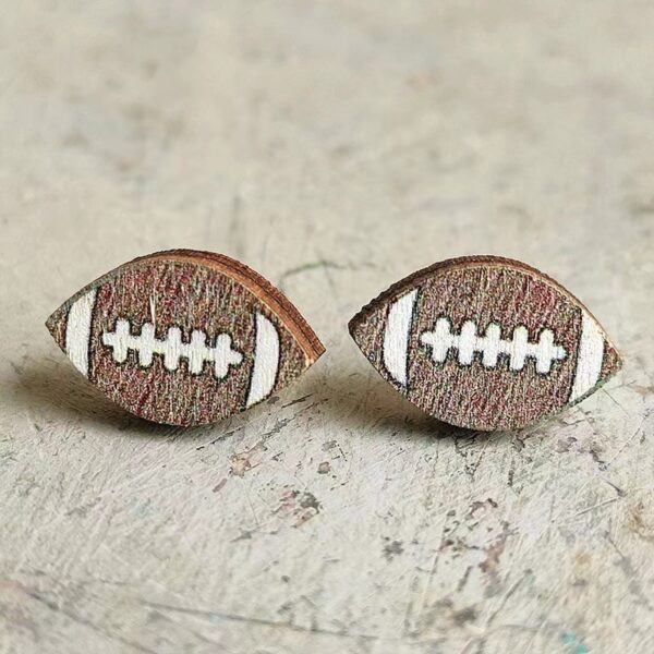 Wholesale Event Sports Accessories Heart Shaped Ball Wooden Earrings