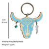 Wholesale Western Cowboy Bullhead Turquoise Feather Vintage wooden keychain