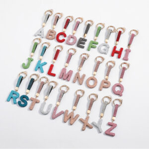 Wholesale Pottery Clay Water Diamond Alloy Dot Diamond Letter Keychain