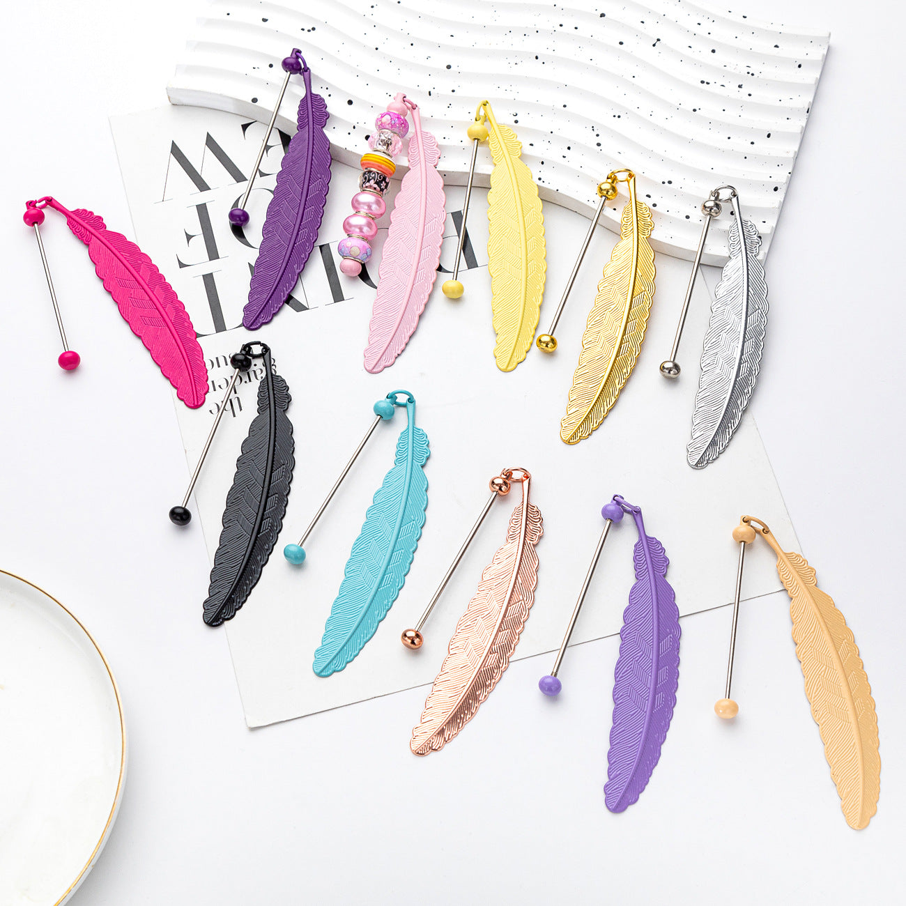 Wholesale Beadable Feather Bookmarks Metal DIY for Beadable Bar