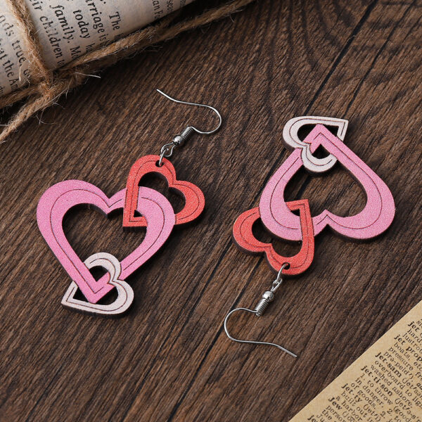 Wholesale Valentine's Day Hollow Heart Wooden Earrings