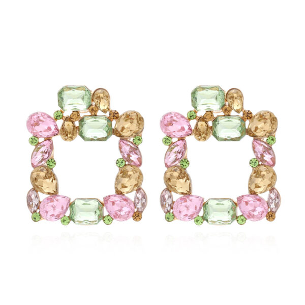 Wholesale Square Colored Diamonds Geometric Alloy Diamond Earrings