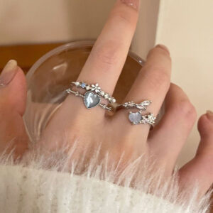 Wholesale Valentine's Day Sea Blue Love Moonlight Zircon Alloy Open Ring