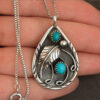 Wholesale New Imitation Turquoise Feather Vintage Pendant Alloy Necklace