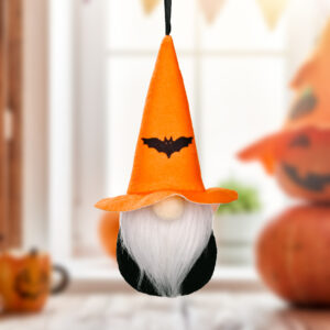 Halloween pointy hat gnome small pendant C orange hat bat