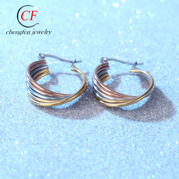 Wholesale Gold Stainless Steel Multilayer Lines Titanium Steel Earrings