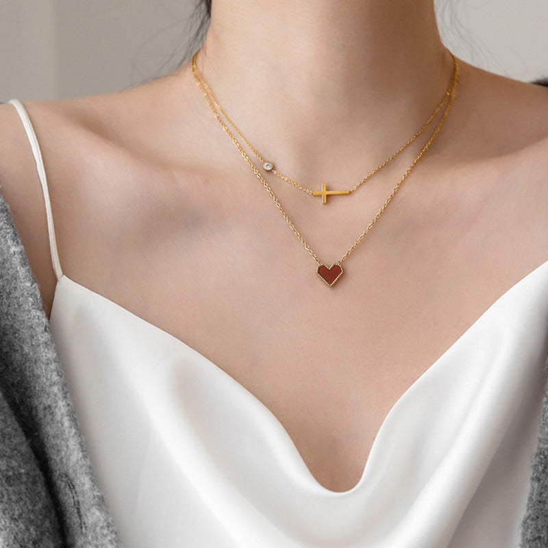 Wholesale Heart Cross Crystal Titanium Steel Necklaces