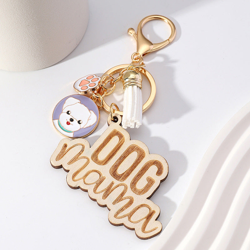 Wholesale Metal Lettering Wood Colorful Flow Mother's Day Keychain