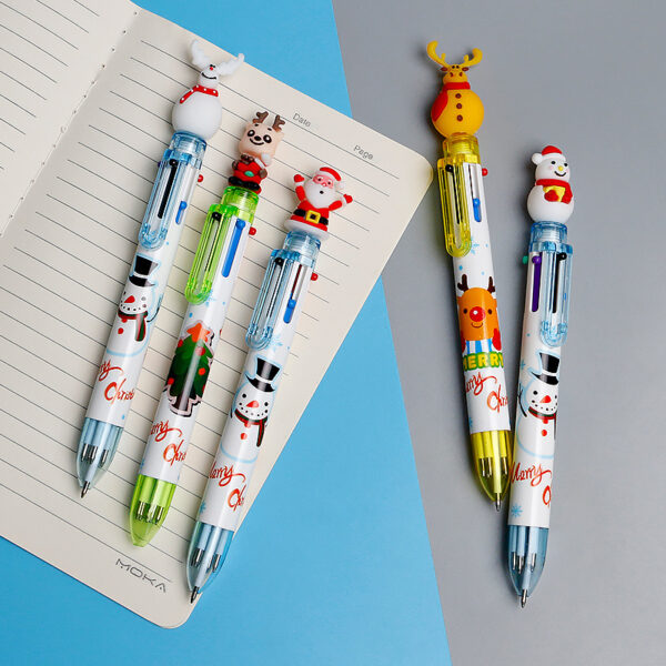 Wholesale Christmas Tree Cartoon 6-color Pushing Plastic Ballpoint Pen