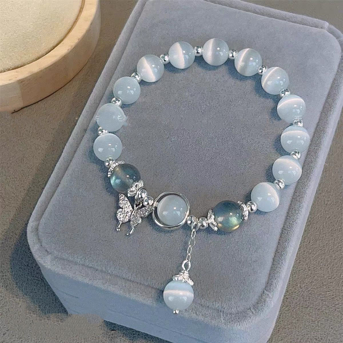 Wholesale Butterfly Opal Aquamarine Gray Moonlight Crystal Beaded Bracelet