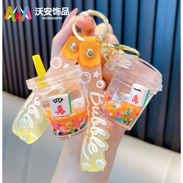 Wholesale Acrylic Into Oil Liquid Milk Tea Cup Mahjong Keychain