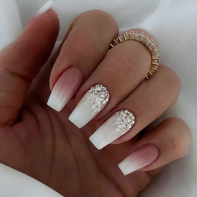 Wholesale Mid Length Ballet Nail Flat Toe Gradient Glitter Nail Stickers