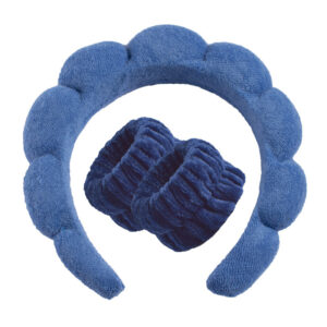 Dark blue headband (towel velvet) + 2 wrist straps (stitched interface)