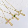 Wholesale Brass Gold Plated Cross Pendant Zircon Cast Titanium Steel Chain Necklaces