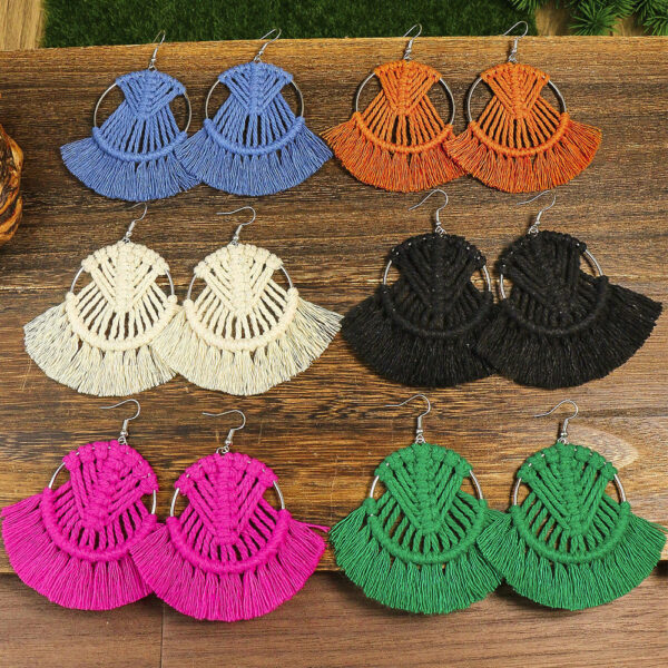 Wholesale Colorful Tassels Handwoven DIY Scalloped Alloy Earrings