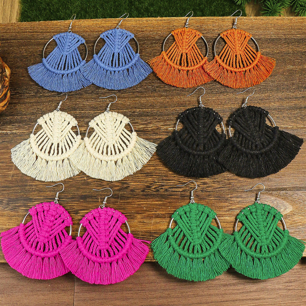 Wholesale Colorful Tassels Handwoven DIY Scalloped Alloy Earrings