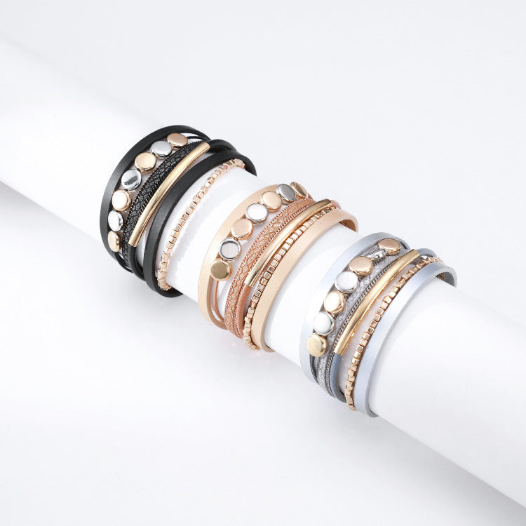Wholesale Vintage Multi-layer Magnetic Buckle Leather Bracelet
