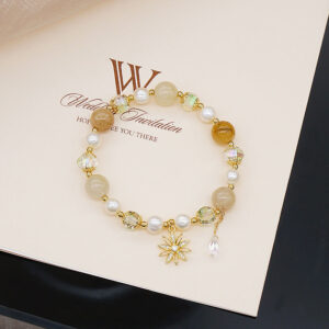 Wholesale Lucky Gold Thread Freshwater Pearl Crystal Stackable Bracelet