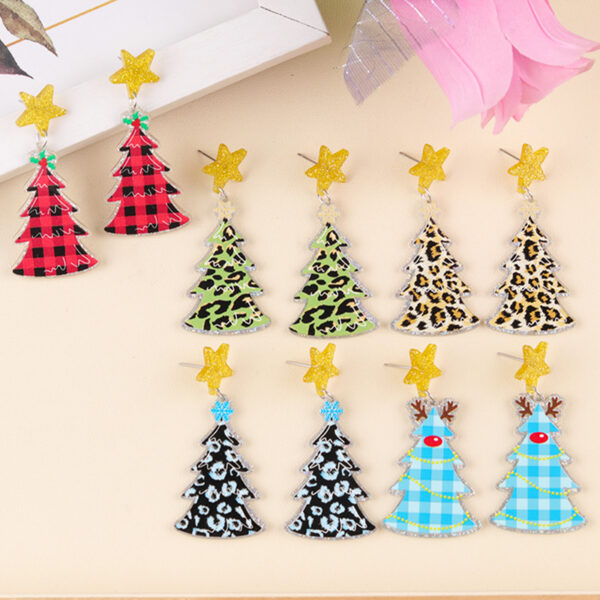 Wholesale Christmas Leopard Print Christmas Tree Acrylic Earrings