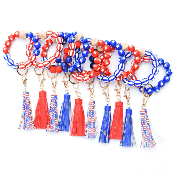 Wholesale Independence Day Wooden Beads Wrist Keychain