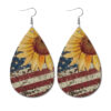 Wholesale Independence Day Water Drop American Flag Distressed Leather Earrings