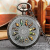 Wholesale Twelve Constellations Commemorative Epoxy Color Quartz Movement White Ancient Alloy Pocket Watch