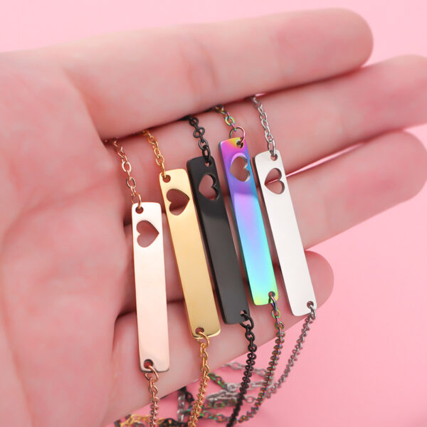 Wholesale Valentine's Day Stainless Steel Rectangular Hollow Heart Necklaces
