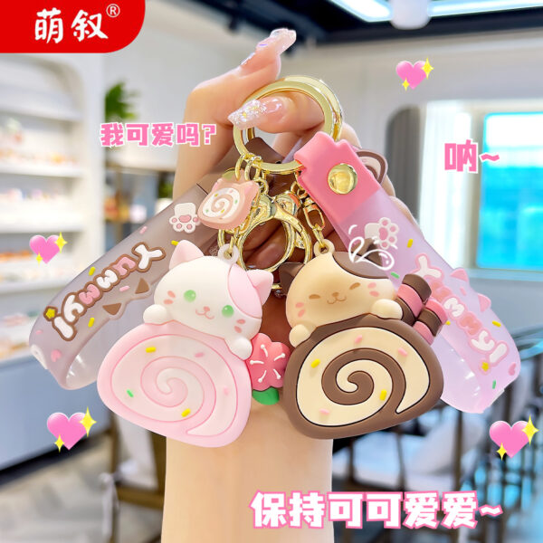 Wholesale Cat Cat Cake Roll PVC Keychain