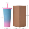 Wholesale Double-layer Plastic 710ml Durian Prick Hand Luminous Color Changing Rainbow Gradient Straw Cup