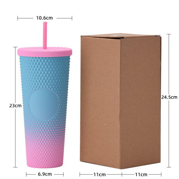 Wholesale Double-layer Plastic 710ml Durian Prick Hand Luminous Color Changing Rainbow Gradient Straw Cup