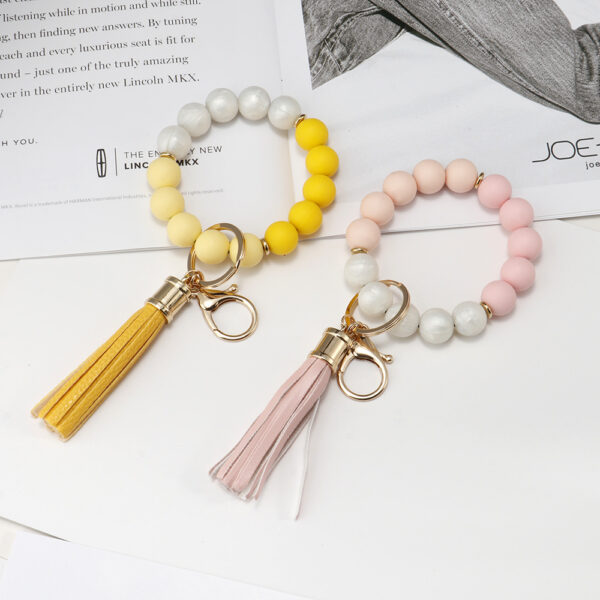 Wholesale Silicone Beaded Tassel Wrist Keychain