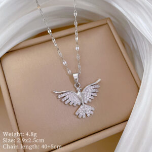 E308 silver titanium steel chain copper micro-embedded pendant