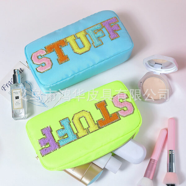 Wholesale Waterproof Embroidered Letters Nylon Cosmetic Bag