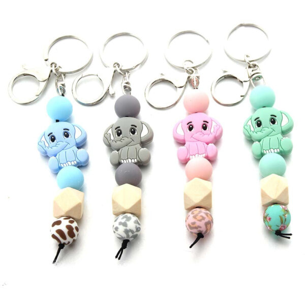 Wholesale Silicone Bead Charm Elephant Keychain
