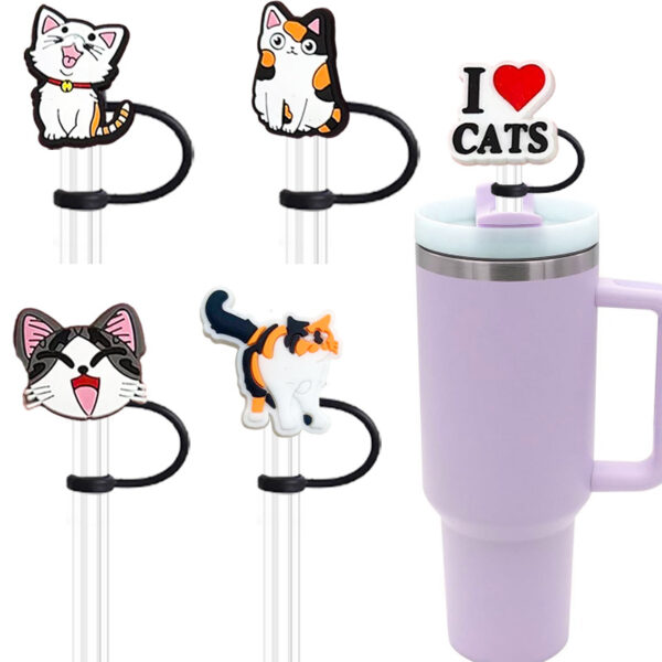 O1CN0184A7Wm1saD2t83Mcr_2214349335782-0-cib Wholesale 10pcs PVC 10mm Cute Cat Animal Straw Cover Cup Decoration