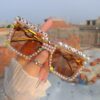 Wholesale Pearl Diamond Letter Bridal White Square Frame Sunglasses