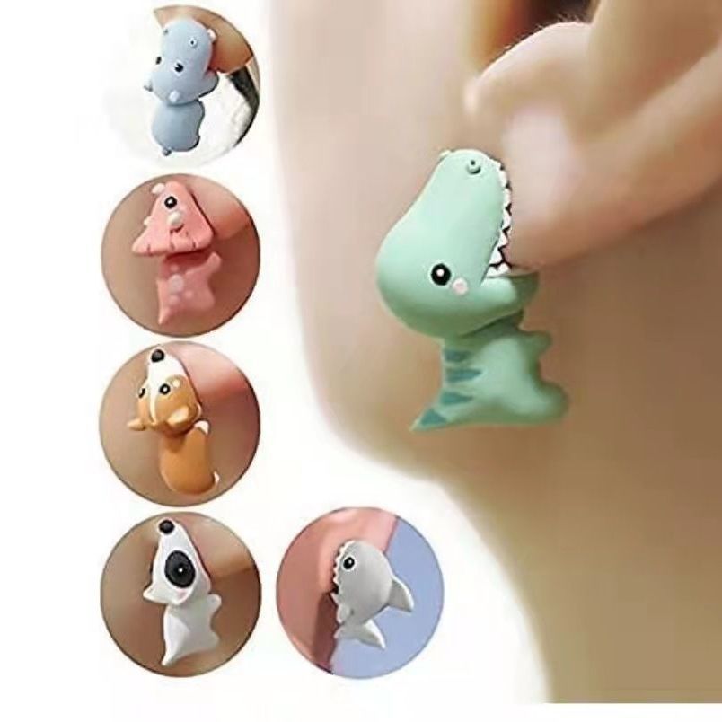 Wholesale Sier Needle Cartoon Animal Small Dinosaur Crocodile Cute Earrings