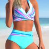 Wholesale Triangular Rainbow Stripes Split Large Size Swimwear
