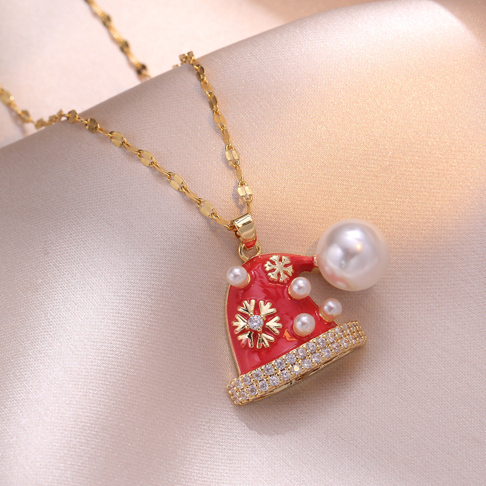 Wholesale Christmas Zircon Fashion Christmas Gift Cute Clavicle Necklace