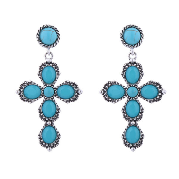 O1CN018A5Vwa2LDsVqYY310_2206398079659-0-cib Wholesale Bohemian Retro Ethnic Style Alloy Turquoise Cross Earrings