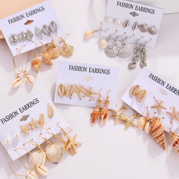 Wholesale Fashion Gold and Silver Natural Shell Scallop Earring Set