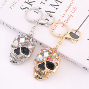 Wholesale Zinc Alloy Color Rhinestone Skull Keychain