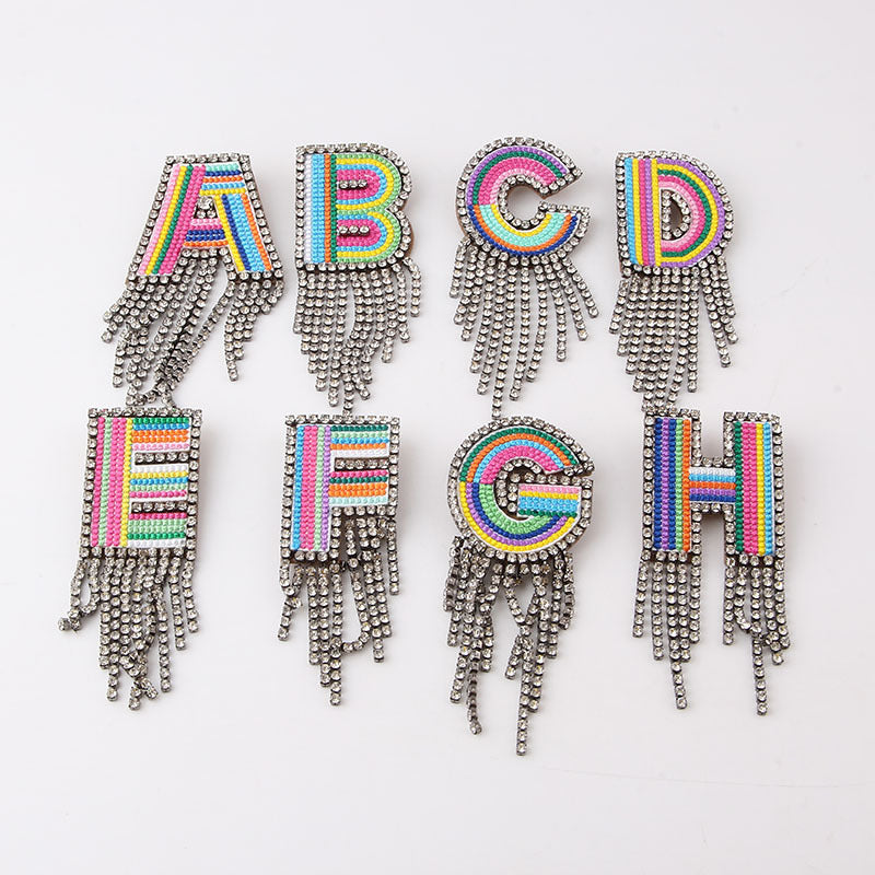 Wholesale Colorful Diamond Letter Tassel Brooch