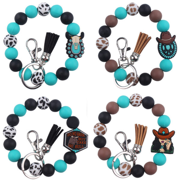 O1CN018EZN3R1NrNlisXfoW_2214899881623-0-cib Wholesale Cartoon Western Style Cow Head Silicone Beaded Wrist Keychain