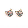 Wholesale Exaggerated Oil-drop Color Black Cat Inlaid with Rhinestone Alloy Earrings