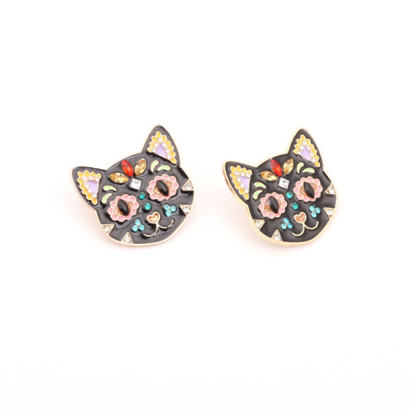 Wholesale Exaggerated Oil-drop Color Black Cat Inlaid with Rhinestone Alloy Earrings