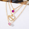 Wholesale Multilayer Pink Heart Diamond Cupid's Arrow Alloy Necklaces