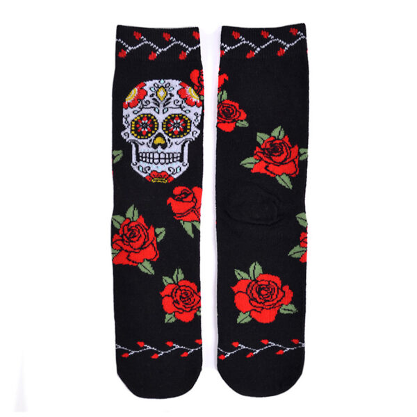 Wholesale Rose Skull Skateboard Mid Cotton High Tube Socks