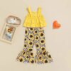 Wholesale Cotton Children's Camisole Flower Flared Pants Suit