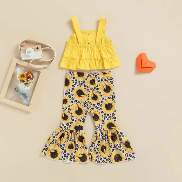Wholesale Cotton Children's Camisole Flower Flared Pants Suit